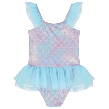 Girls Purple & Blue Metallic Mermaid Swimsuits