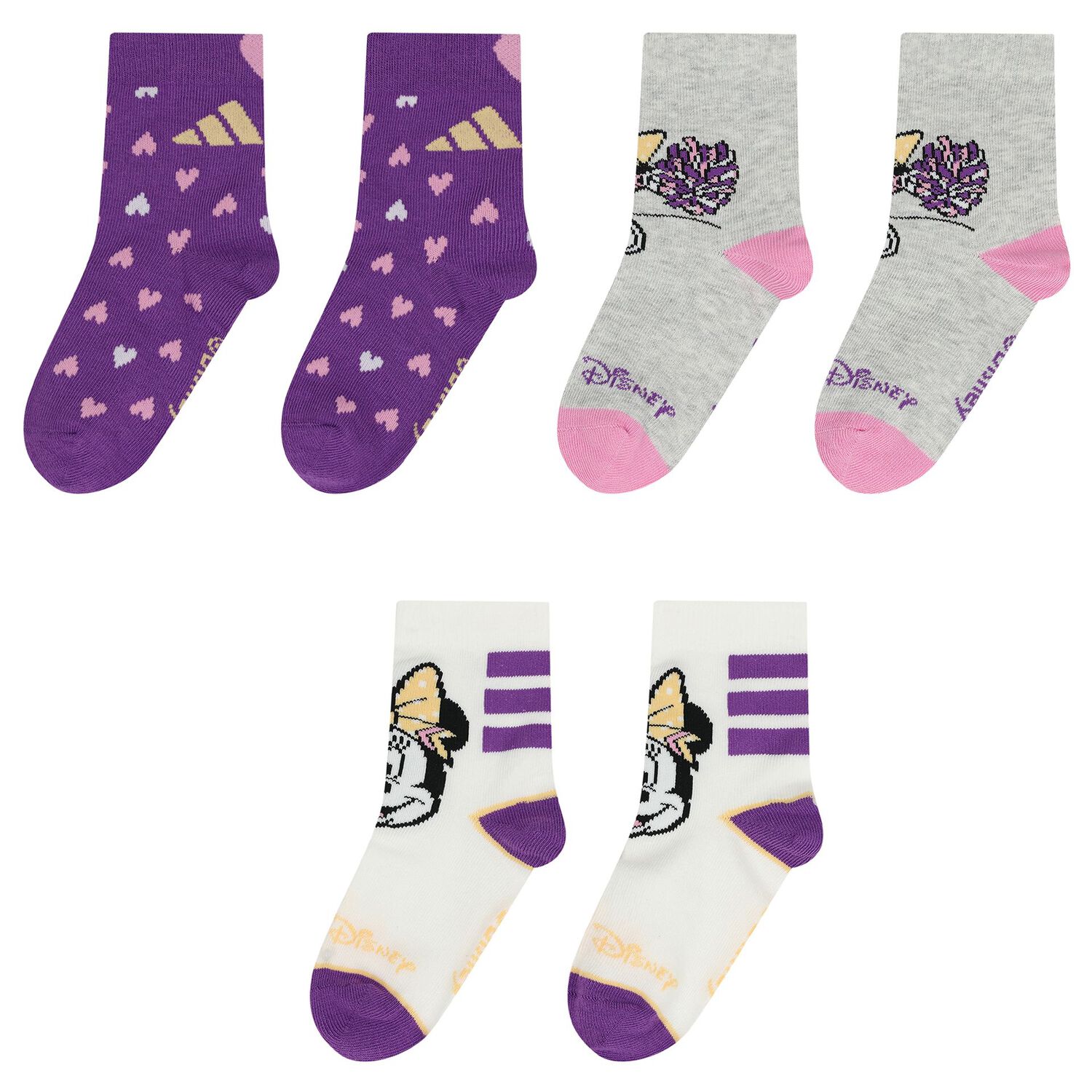 Girls Purple, Grey & White Disney Logo Socks ( 3-Pack ), 1, hi-res