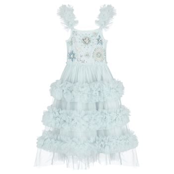 Girls Blue Diamante Tulle Dress