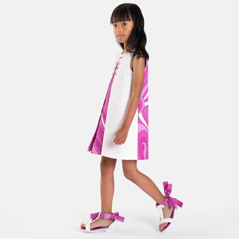 Girls White & Purple Marmo Sleeveless Dress