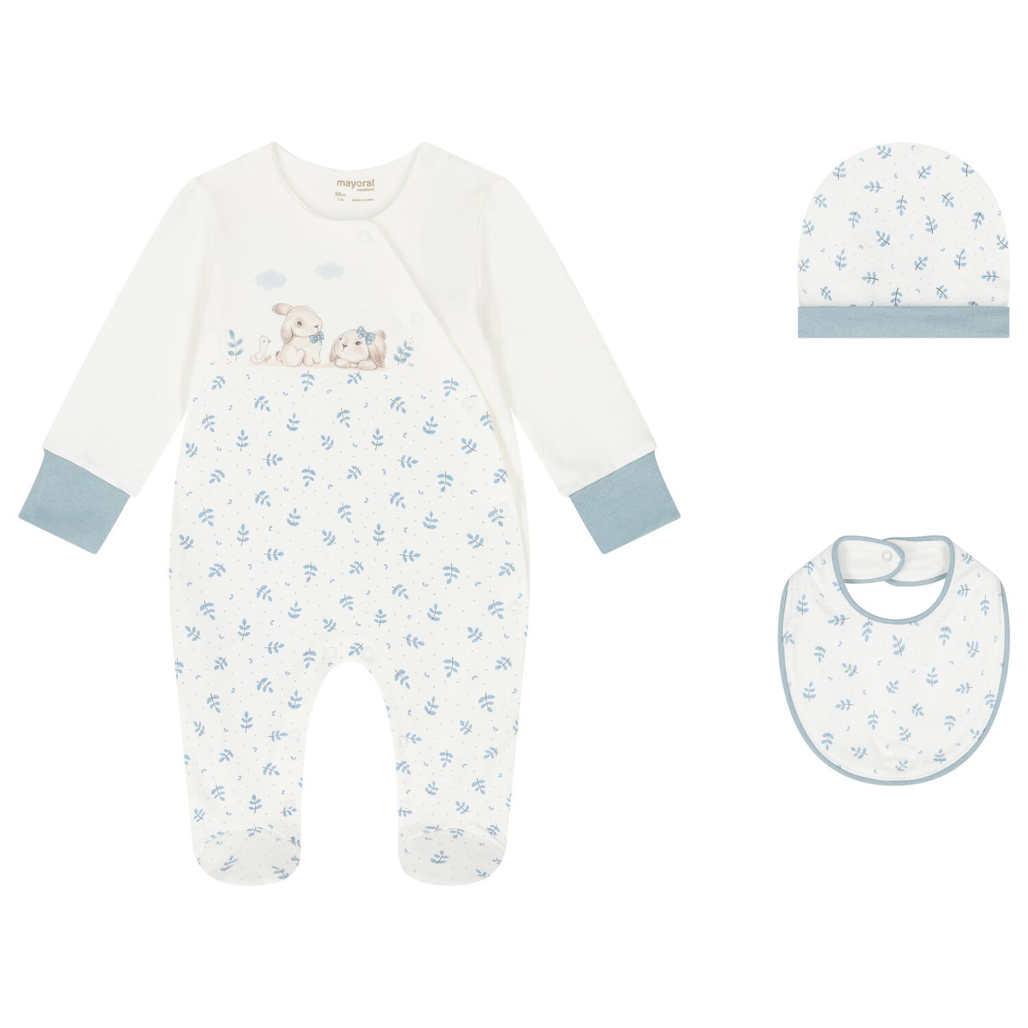 Baby Boys Ivory & Blue Babygrow Gift Set, 1, hi-res
