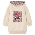 Girls Beige Embellished Cherry Hooded Sweatshirt Dress, 1, hi-res