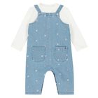 Baby Girls White & Blue Dungaree Set, 1, hi-res