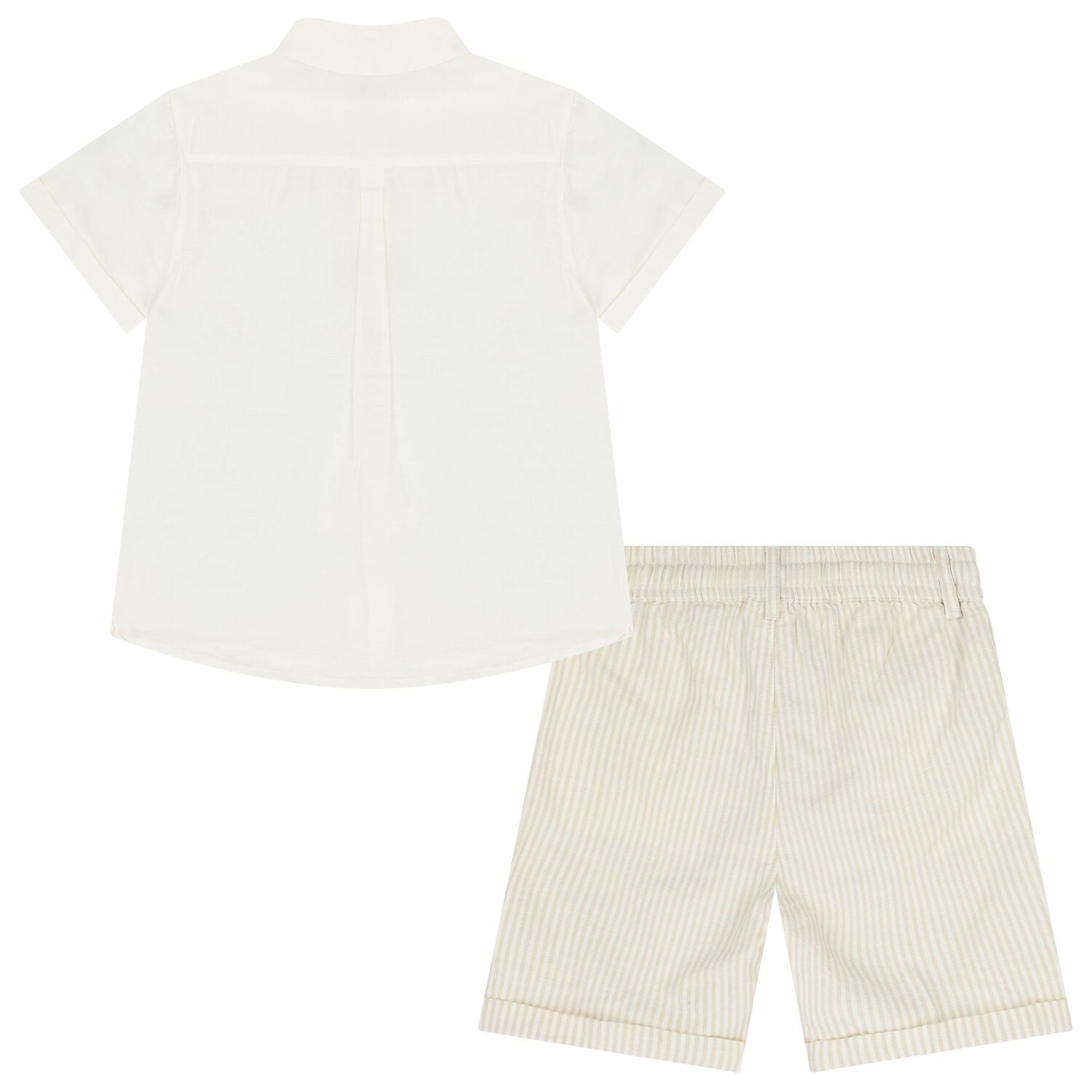 Boys Ivory & Beige Striped Shorts Set, 1, hi-res