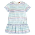 Girls White & Blue Zig Zag Embellished Sequin Dress, 2, hi-res