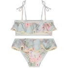 Girls Blue Floral Bikini, 1, hi-res