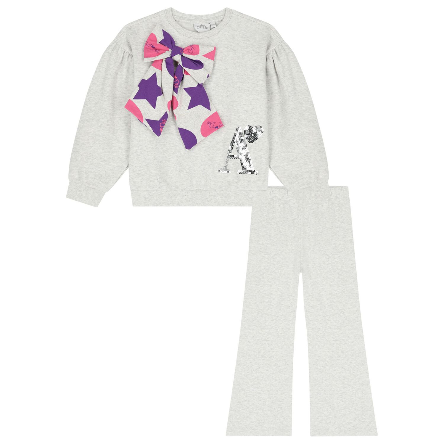 Girls Grey Logo Bow Legging Set, 1, hi-res