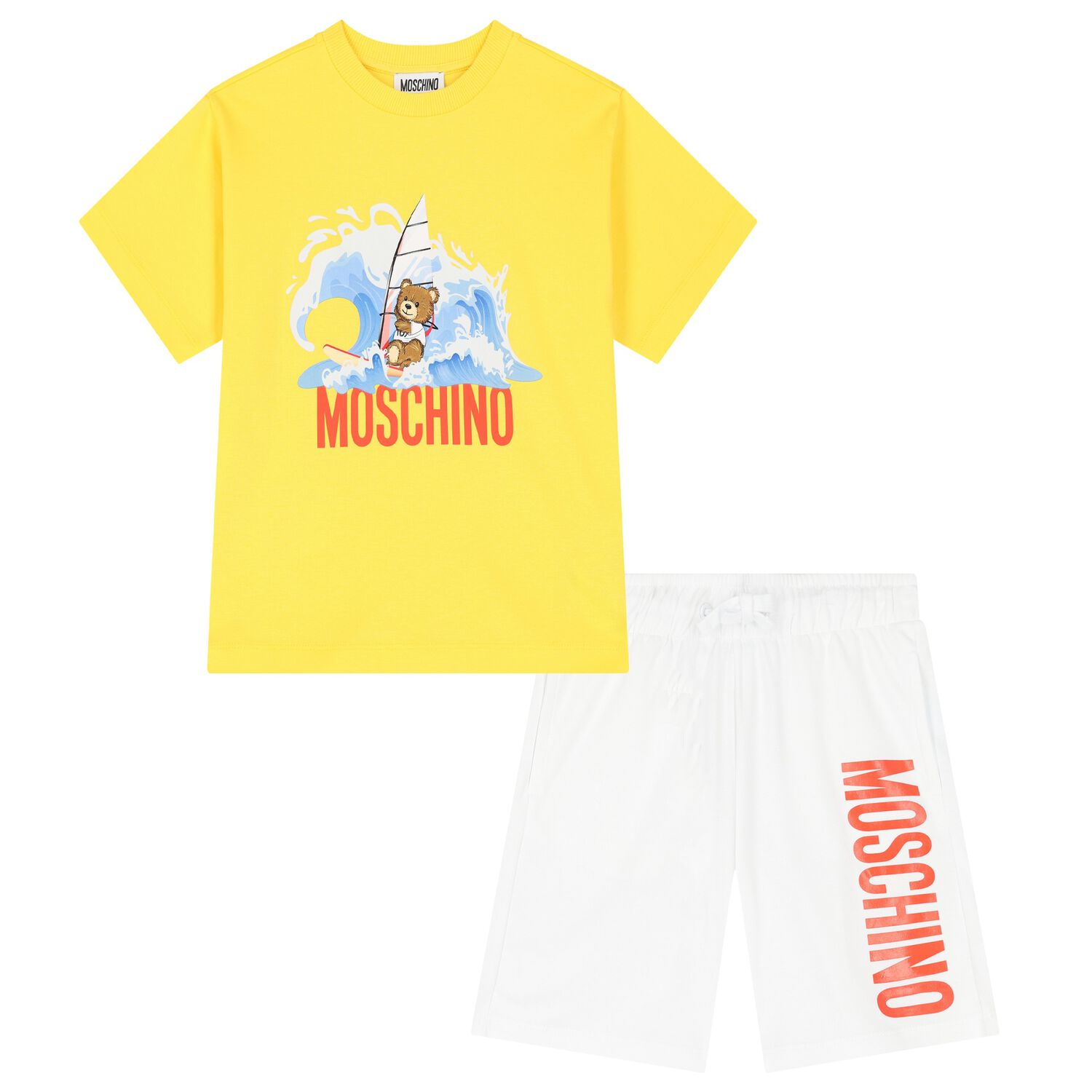 Boys Yellow & White Cotton Logo Shorts Set, 3, hi-res