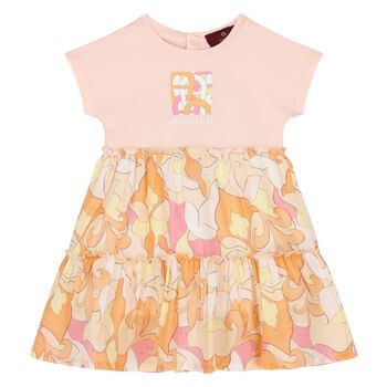 Younger Girls Pink & Orange Logo Dress