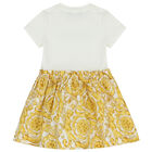 Younger Girls Ivory & Gold Barocco Logo Dress, 1, hi-res