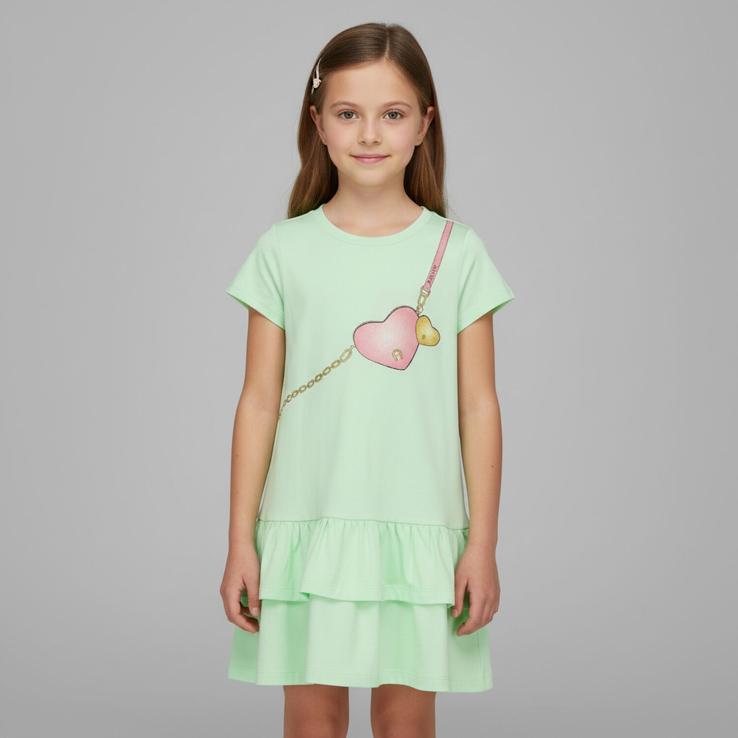 Girls Green Logo Bag Dress, 2, hi-res