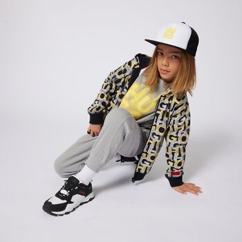 Boys Black Monogram Hooded Zip-Up Top