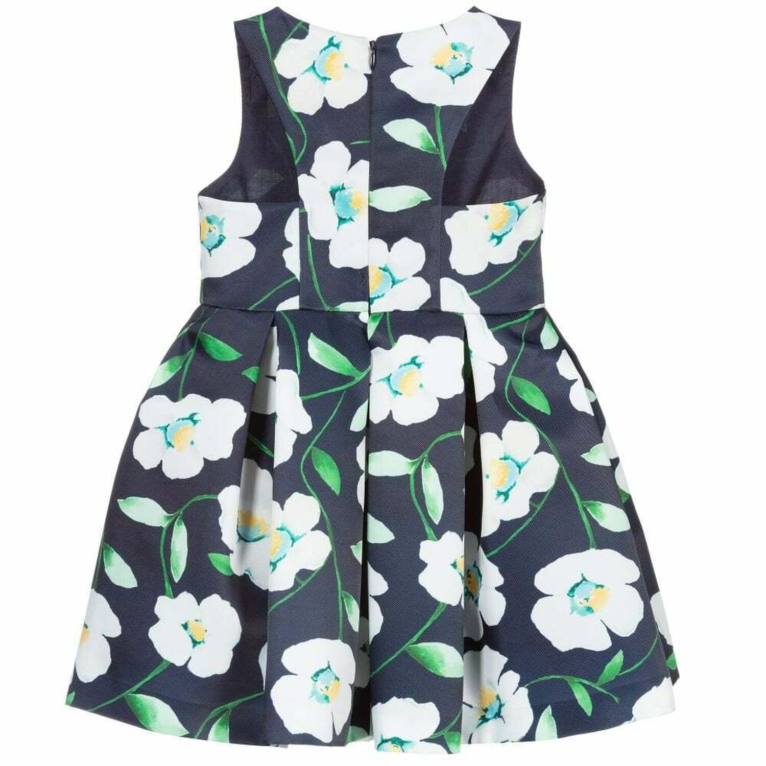 Girls Navy & White Floral Dress, 1, hi-res