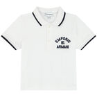 Younger Boys White Logo Polo Shirt, 1, hi-res