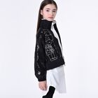 Girls Black Logo Sequin Jacket , 1, hi-res