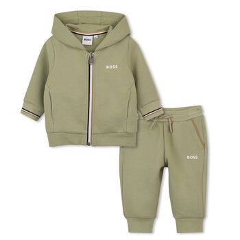 Younger Boys Mini Me Green Logo Tracksuit