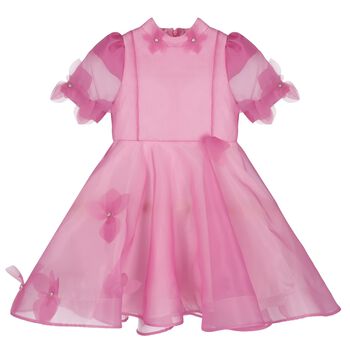 Girls Pink Organza Flower Dress