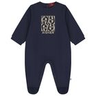 Baby Boys Navy Blue & Gold Logo Babygrow, 3, hi-res