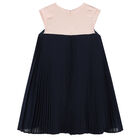 Girls Pink & Navy Pleated Dress, 1, hi-res