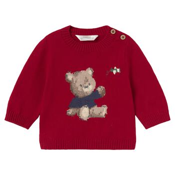 Baby Boys Red Teddy Bear Knitted Jumper