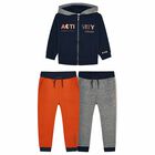 Boys Navy, Orange & Grey 3-Piece Tracksuit, 1, hi-res