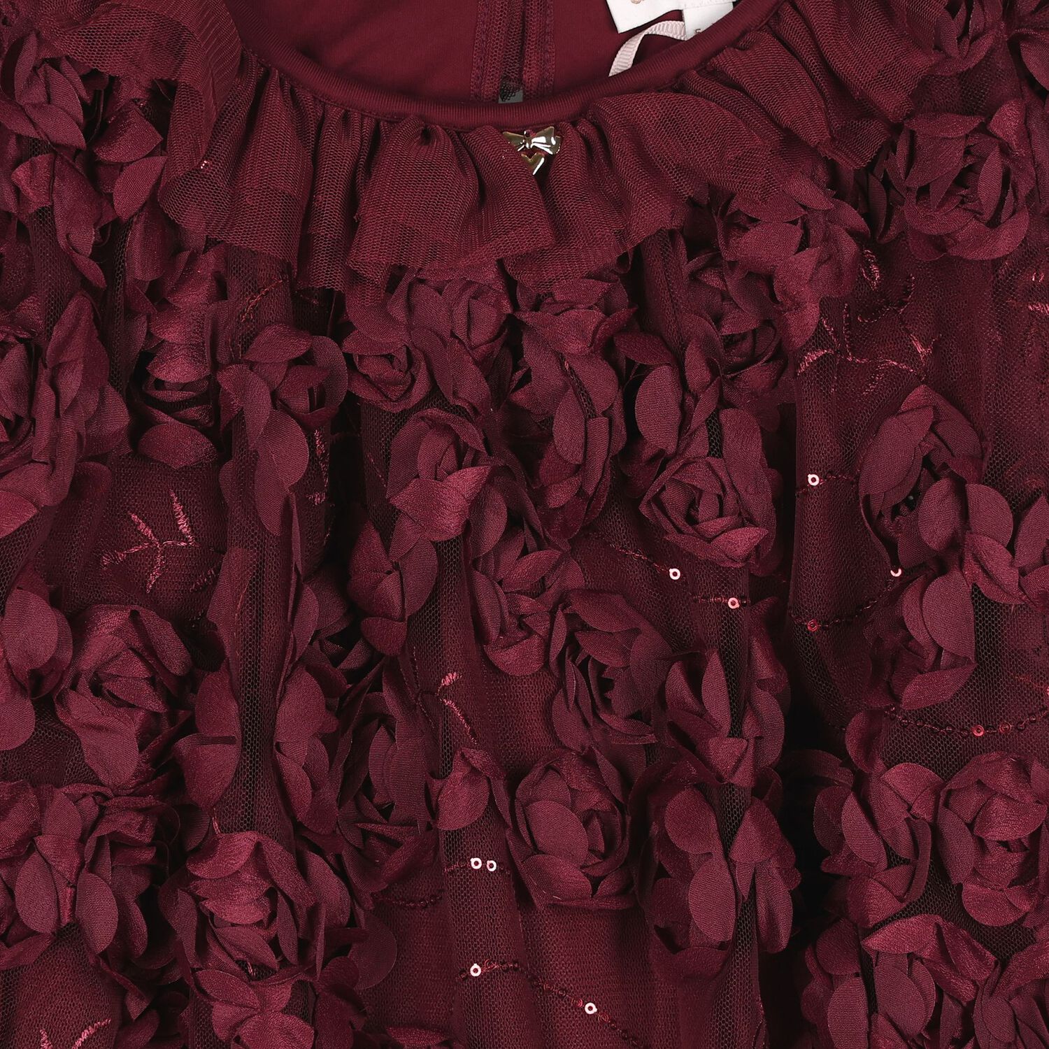 Girls Burgundy 3D Flower & Sequin Ivy Dress, 2, hi-res