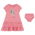 Baby Girls Pink Polo Bear Dress Set, 1, hi-res