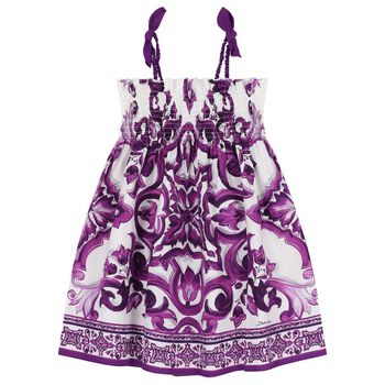 Girls White & Purple Majolica Dress