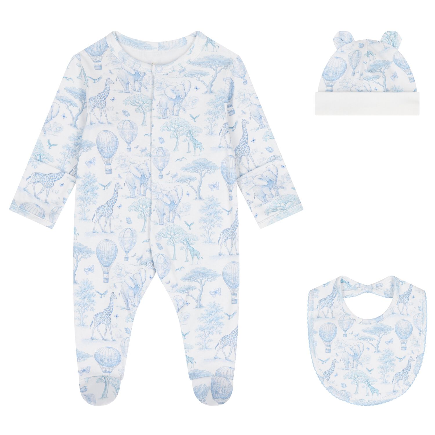 Baby Boys White & Blue Africa Babygrow Gift Set, 1, hi-res