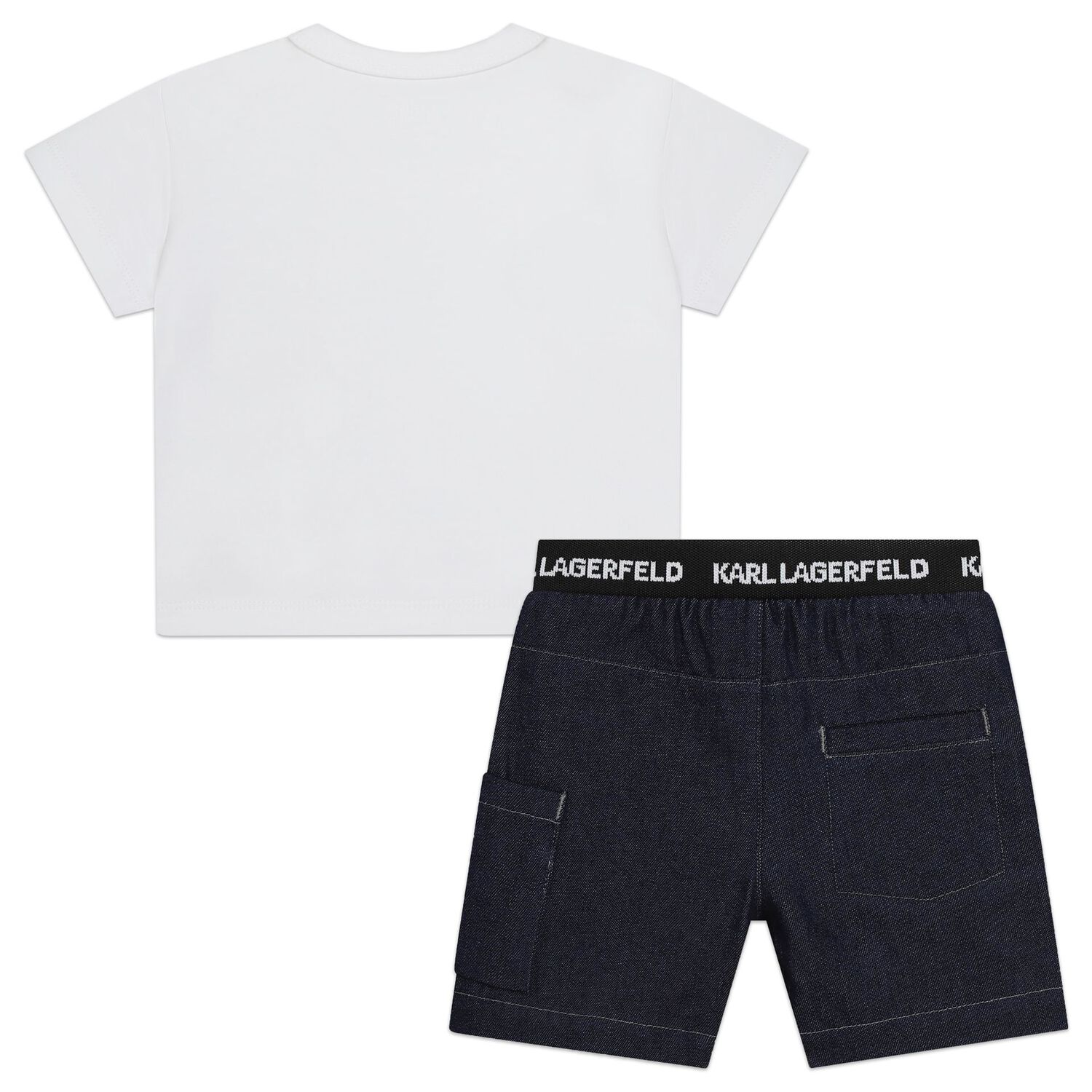 Younger Boys White & Navy Blue Shorts Set, 1, hi-res