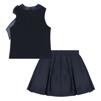 Girls Navy Blue Bow Sequin Skirt Set