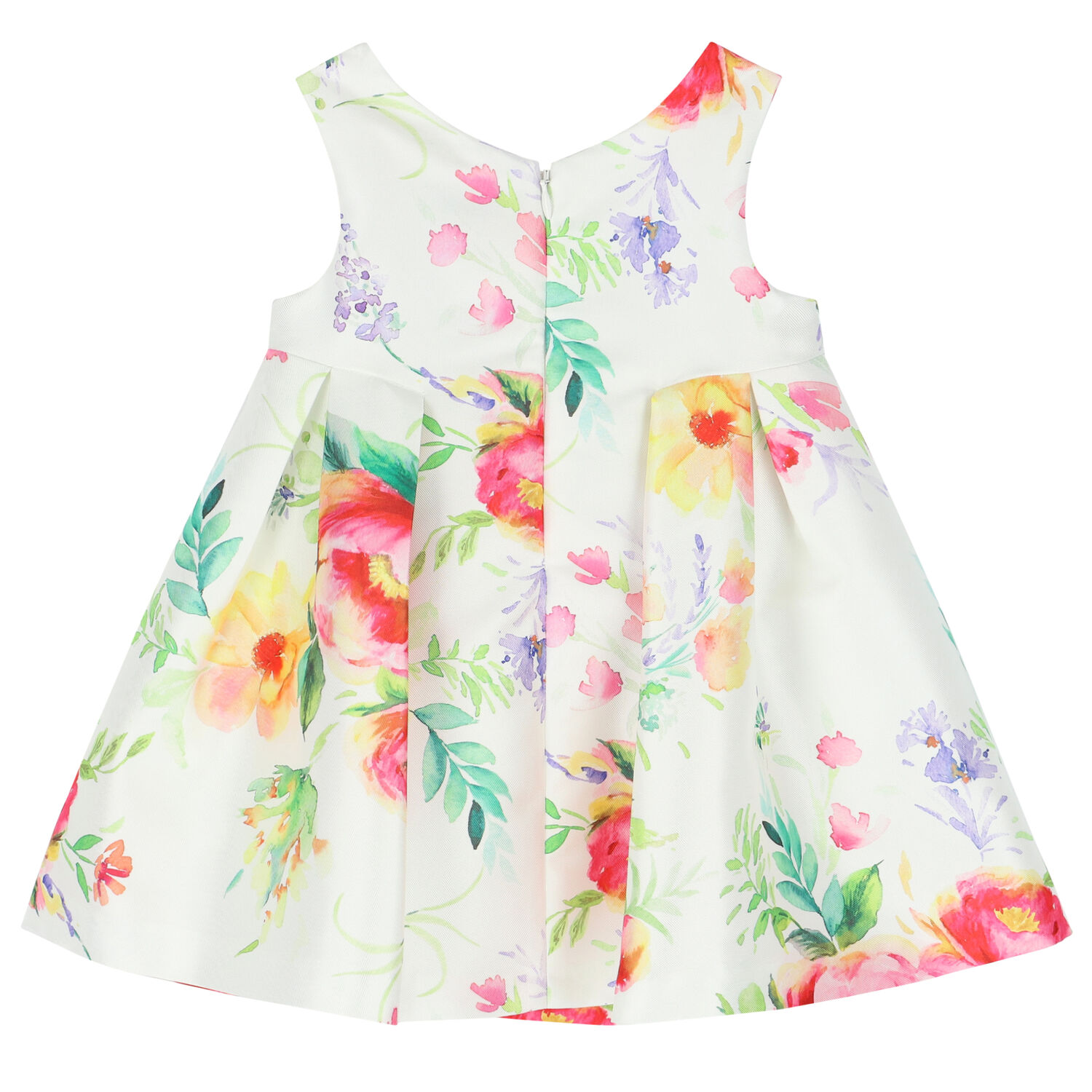 Younger Girls Ivory Floral Satin Dress, 1, hi-res image number null