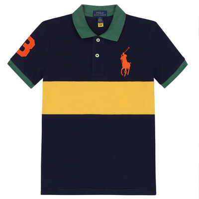 Boys Navy & Yellow Logo Polo Shirt