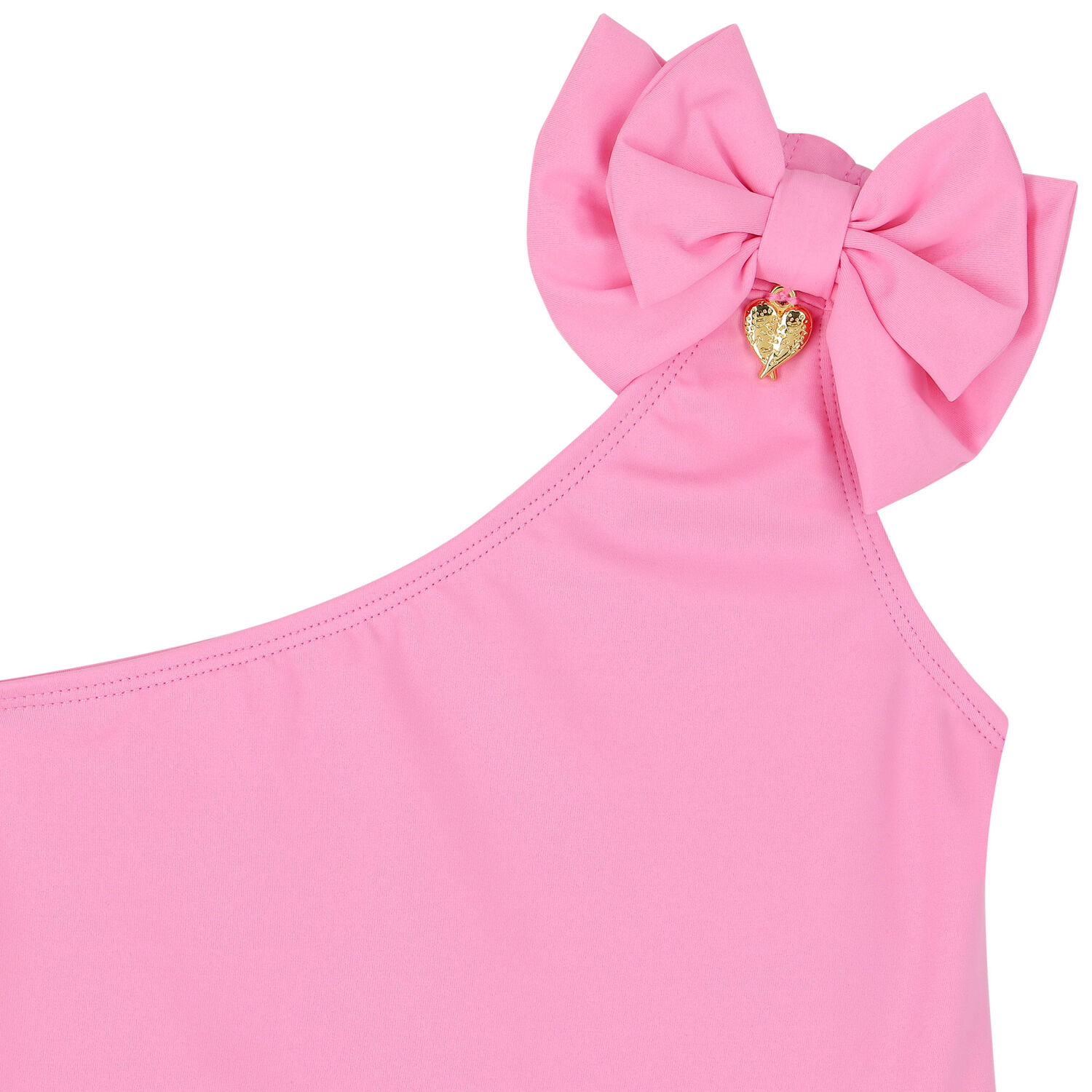 Girls Pink One-Shoulder Tulle Frills Swimsuit, 1, hi-res