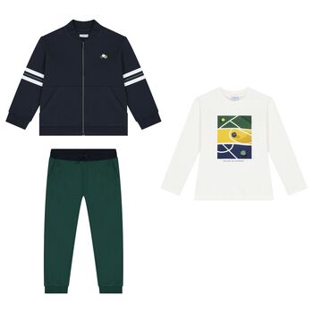 Boys White, Green & Navy Blue 3 Piece Tracksuit