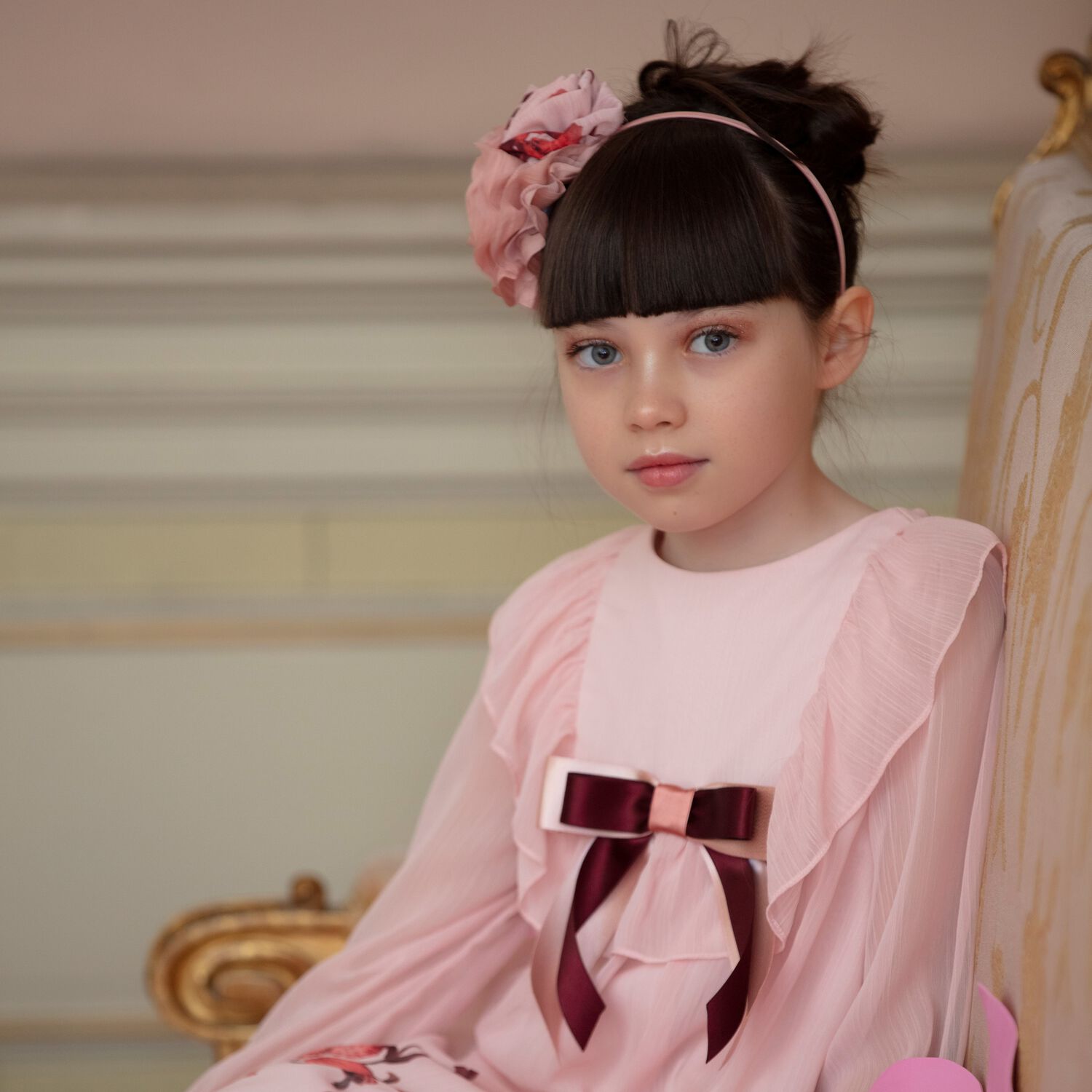 Girls Pink Floral Headband, 1, hi-res