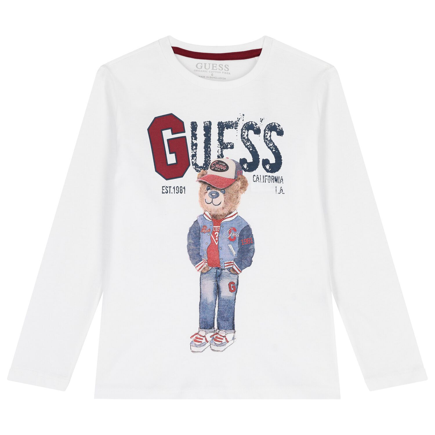 Boys White Teddy Bear Long Sleeve Top, 2, hi-res