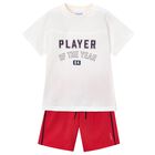 Boys White & Red Shorts Set, 2, hi-res
