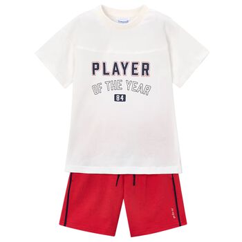 Boys White & Red Shorts Set