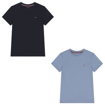 Boys Navy Blue & Blue Cotton Logo T-Shirts ( 2-Pack )