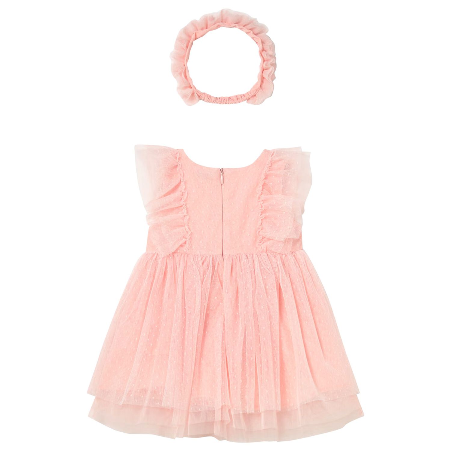 Younger Girls Coral Tulle Dress Set, 3, hi-res
