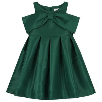 Girls Green Shoulder Bow Dress