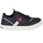 Boys Navy Logo Trainers, 1, hi-res