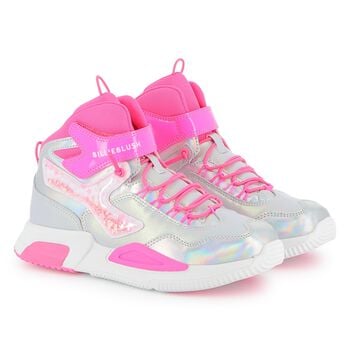 Girls Silver & Pink Faux Leather Trainers
