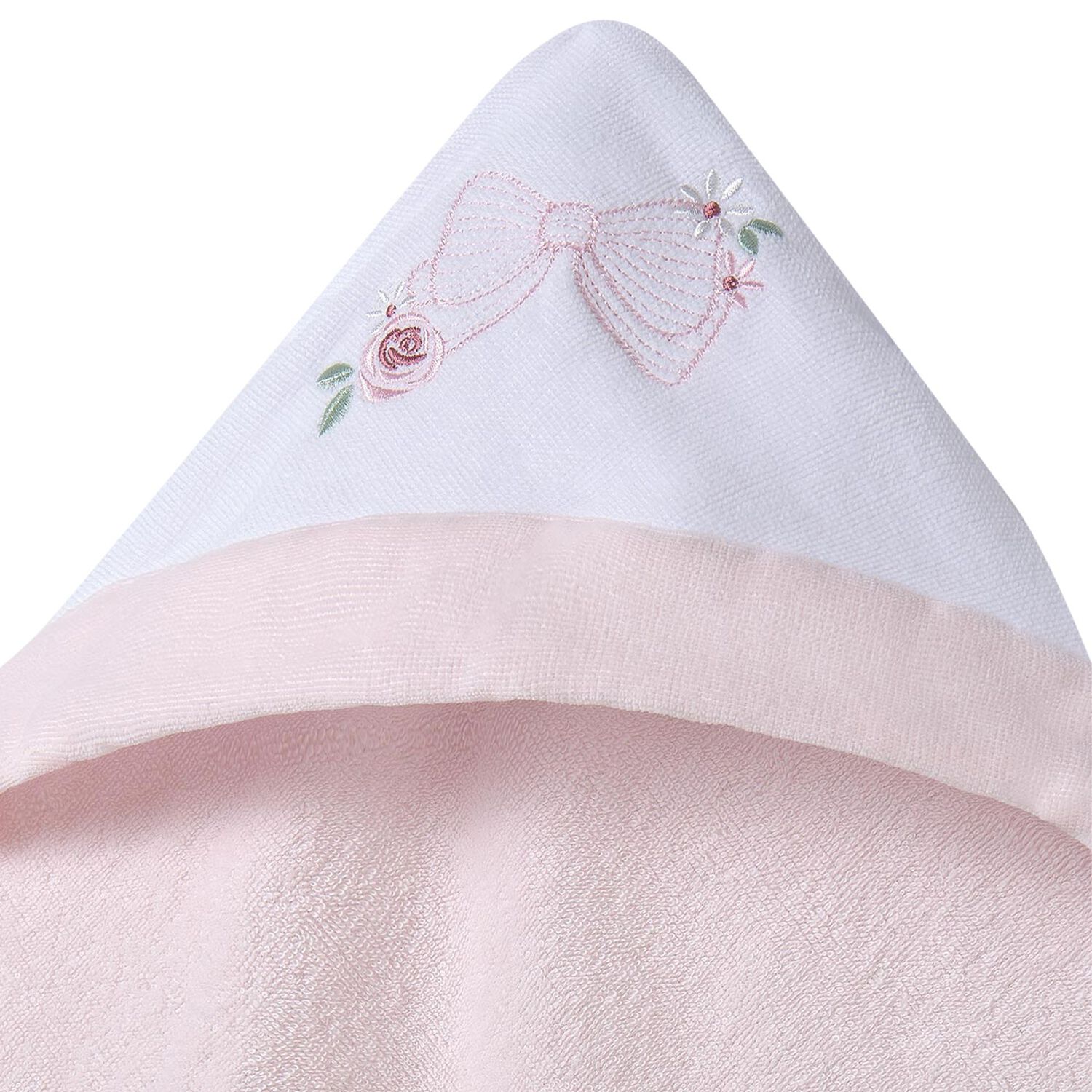 Baby Girls Pink Bow Hooded Towel, 2, hi-res
