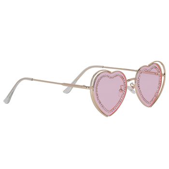 Girls Pink & Gold Heart Diamante Sunglasses