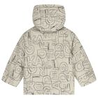 Boys Beige & Black Logo Reversible Puffer Jacket, 1, hi-res