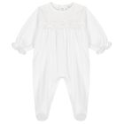 Baby Girls White Floral Babygrow, 1, hi-res