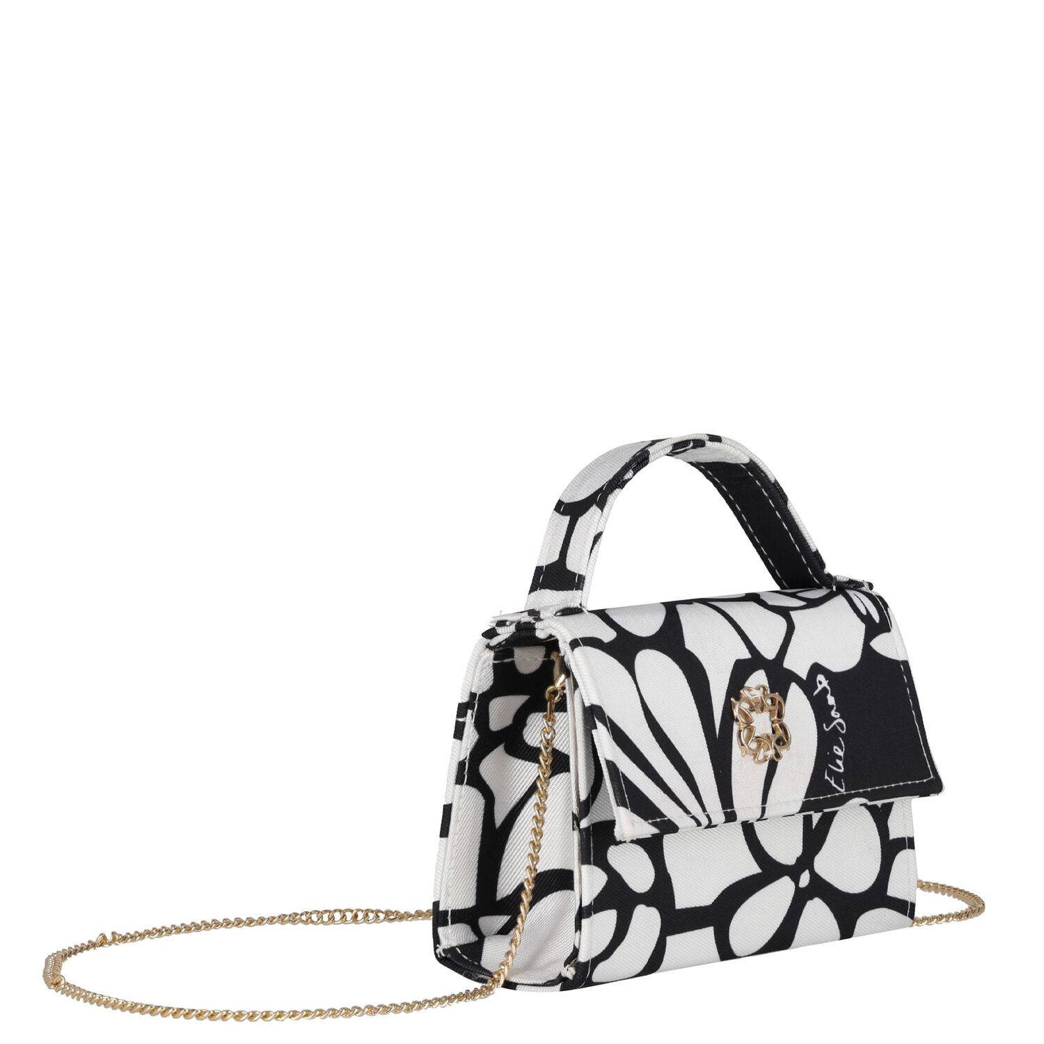 Girls White & Black Floral Handbag, 1, hi-res