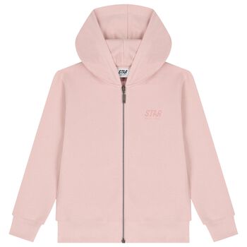 Girls Pink Logo Hooded Zip Up Top